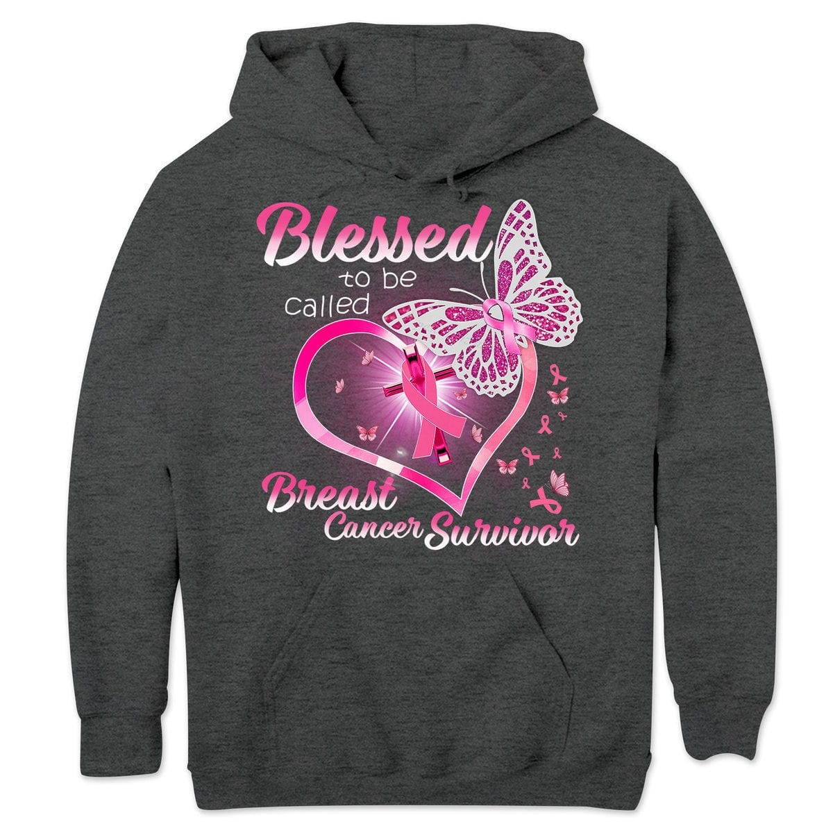 Camisetas de superviviente de cáncer de mama, Bendecida por ser llamada, corazón y mariposa con lazo rosa