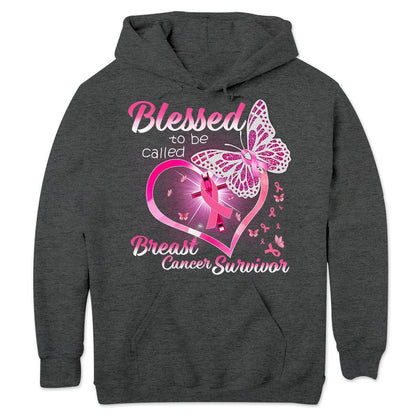 Camisetas de superviviente de cáncer de mama, Bendecida por ser llamada, corazón y mariposa con lazo rosa