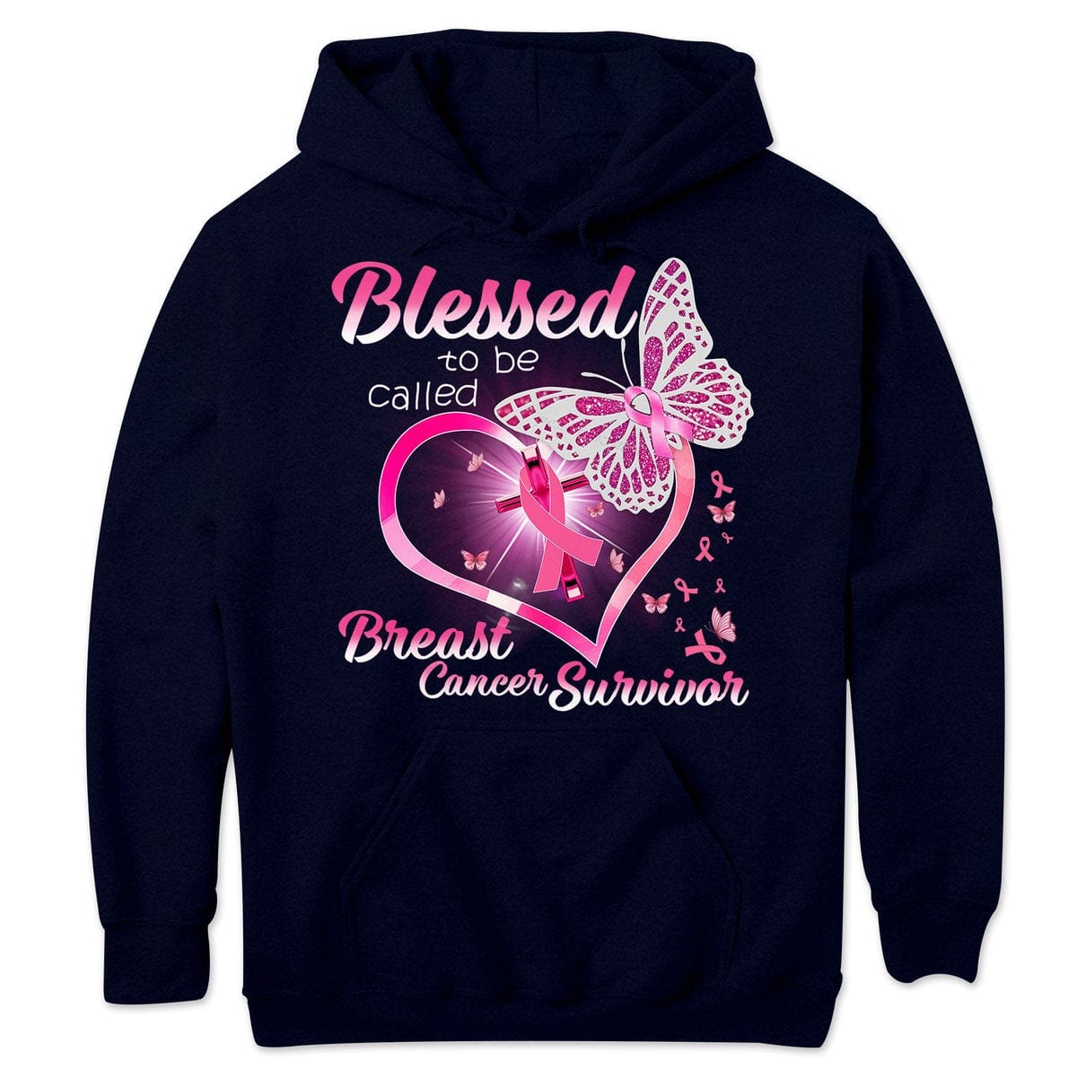 Camisetas de superviviente de cáncer de mama, Bendecida por ser llamada, corazón y mariposa con lazo rosa
