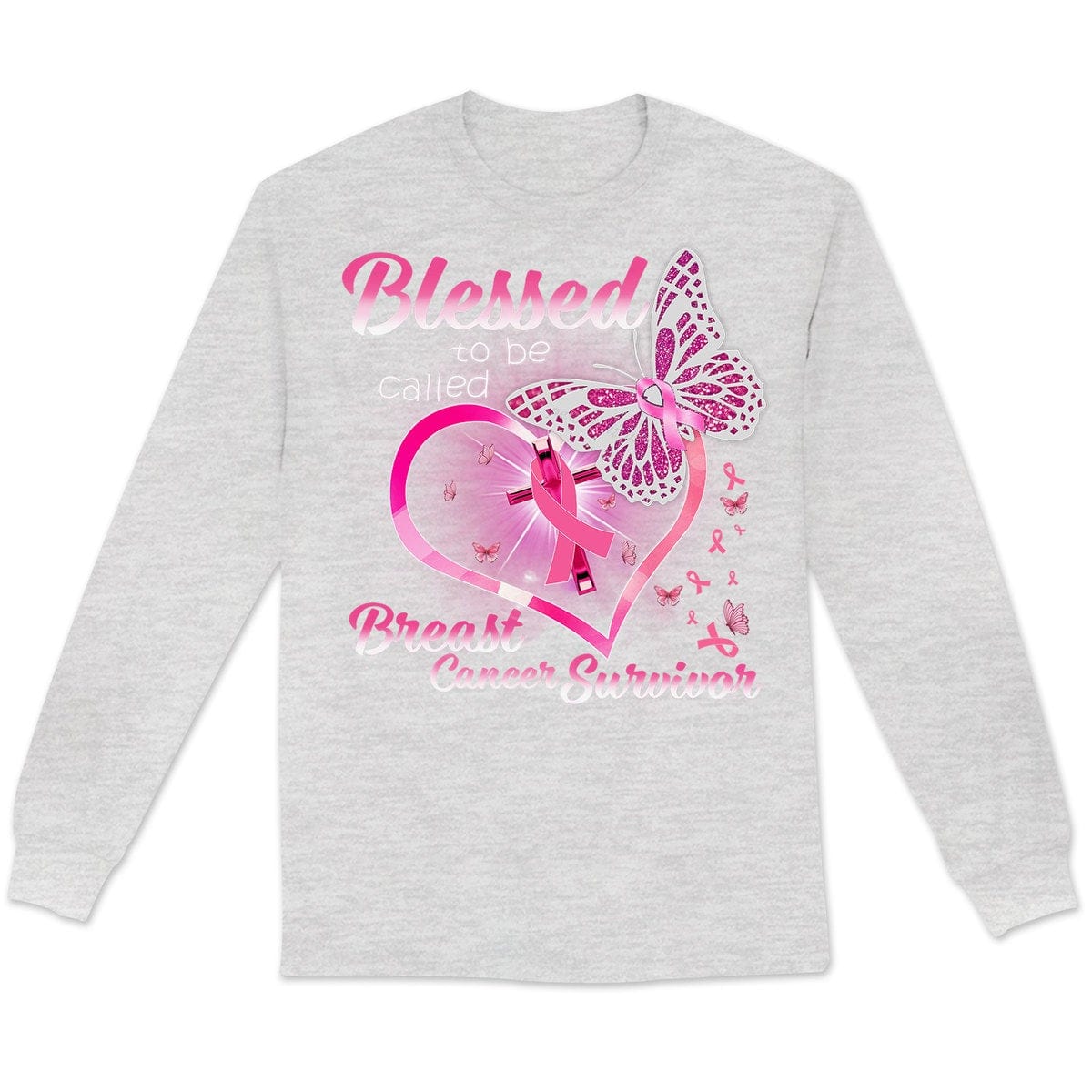 Camisetas de superviviente de cáncer de mama, Bendecida por ser llamada, corazón y mariposa con lazo rosa