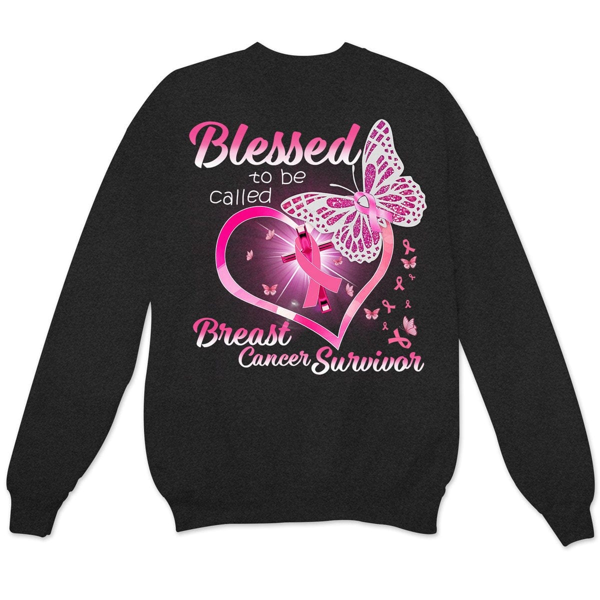 Camisetas de superviviente de cáncer de mama, Bendecida por ser llamada, corazón y mariposa con lazo rosa