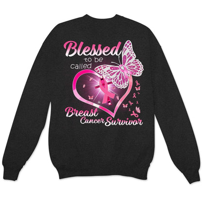 Camisetas de superviviente de cáncer de mama, Bendecida por ser llamada, corazón y mariposa con lazo rosa