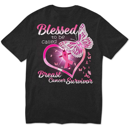 Camisetas de superviviente de cáncer de mama, Bendecida por ser llamada, corazón y mariposa con lazo rosa