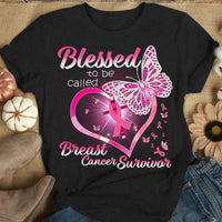 Breast Cancer Survivor Shirts, Blessed To Be Called, Pink Ribbon Heart & Butterfly