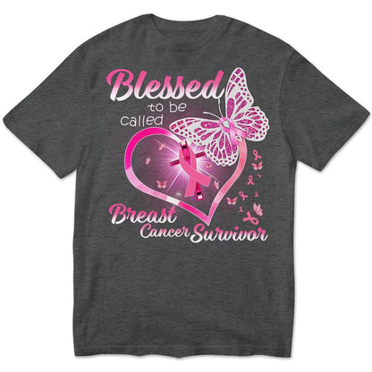 Camisetas de superviviente de cáncer de mama, Bendecida por ser llamada, corazón y mariposa con lazo rosa