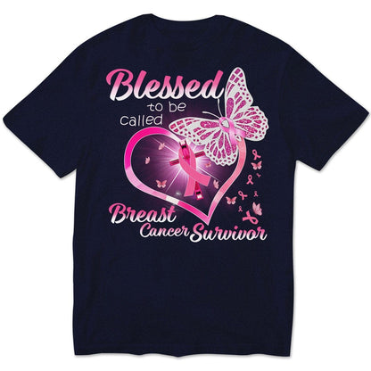 Camisetas de superviviente de cáncer de mama, Bendecida por ser llamada, corazón y mariposa con lazo rosa