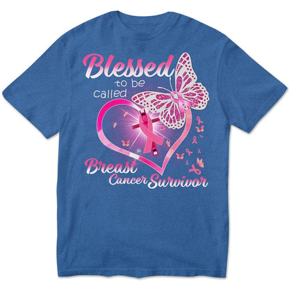 Camisetas de superviviente de cáncer de mama, Bendecida por ser llamada, corazón y mariposa con lazo rosa