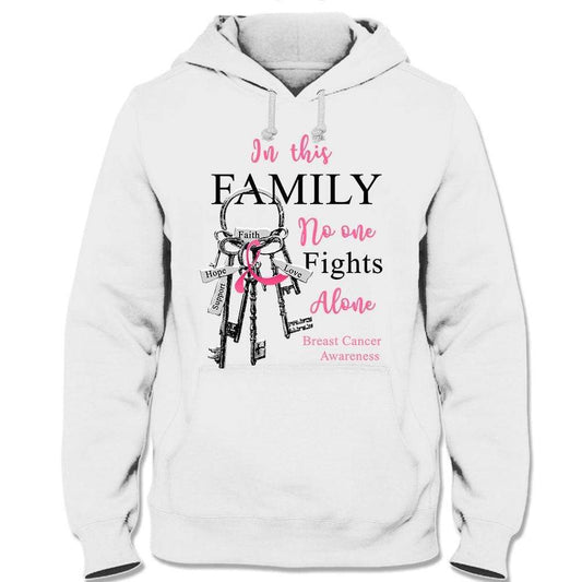 In This Family No One Fights Alone, Ribbon Key Breast Cancer Hoodie, Shirt