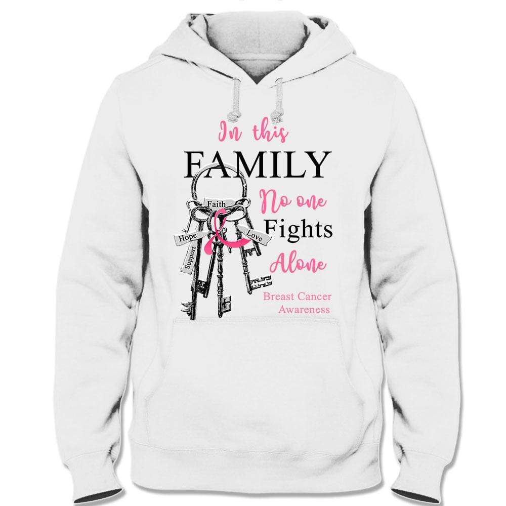 En esta familia nadie lucha solo, sudadera con capucha y camiseta con el logo de Ribbon Key contra el cáncer de mama