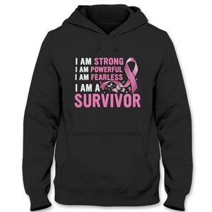 Soy fuerte, soy poderosa, soy una sobreviviente, sudadera con capucha y camiseta con lazo rosa contra el cáncer de mama