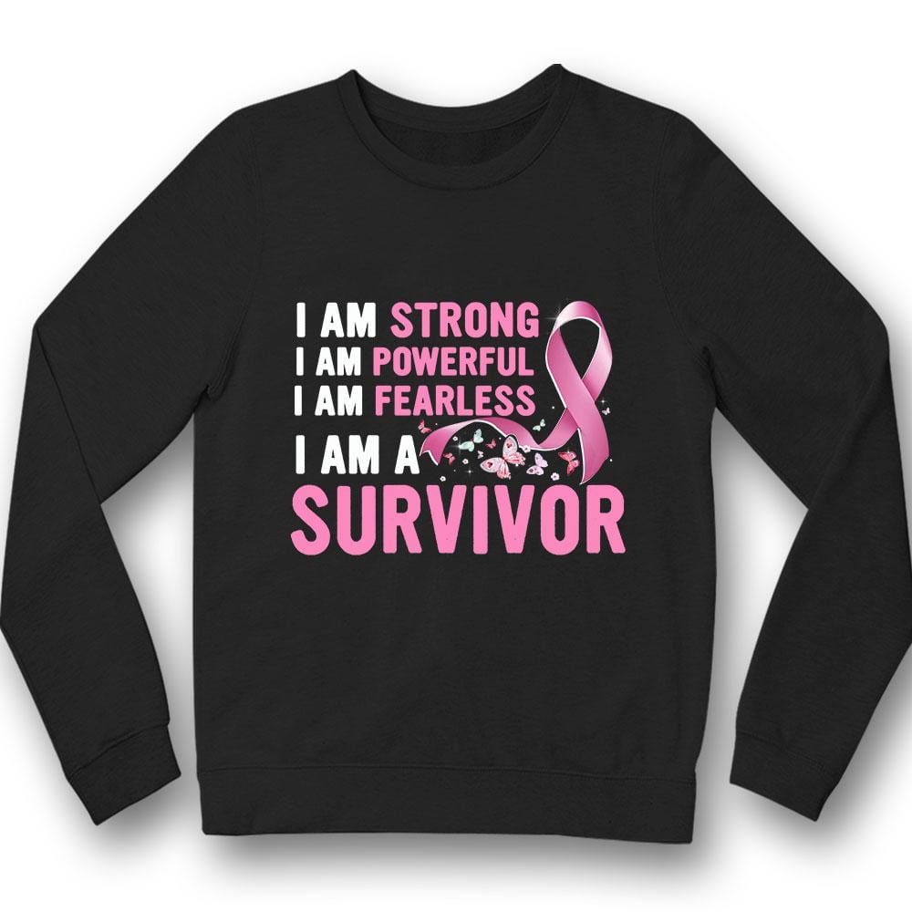 Breast Cancer Survivor Shirts, I Am Strong I Am Powerful, I Am Survivor, Pink Ribbon Survivor