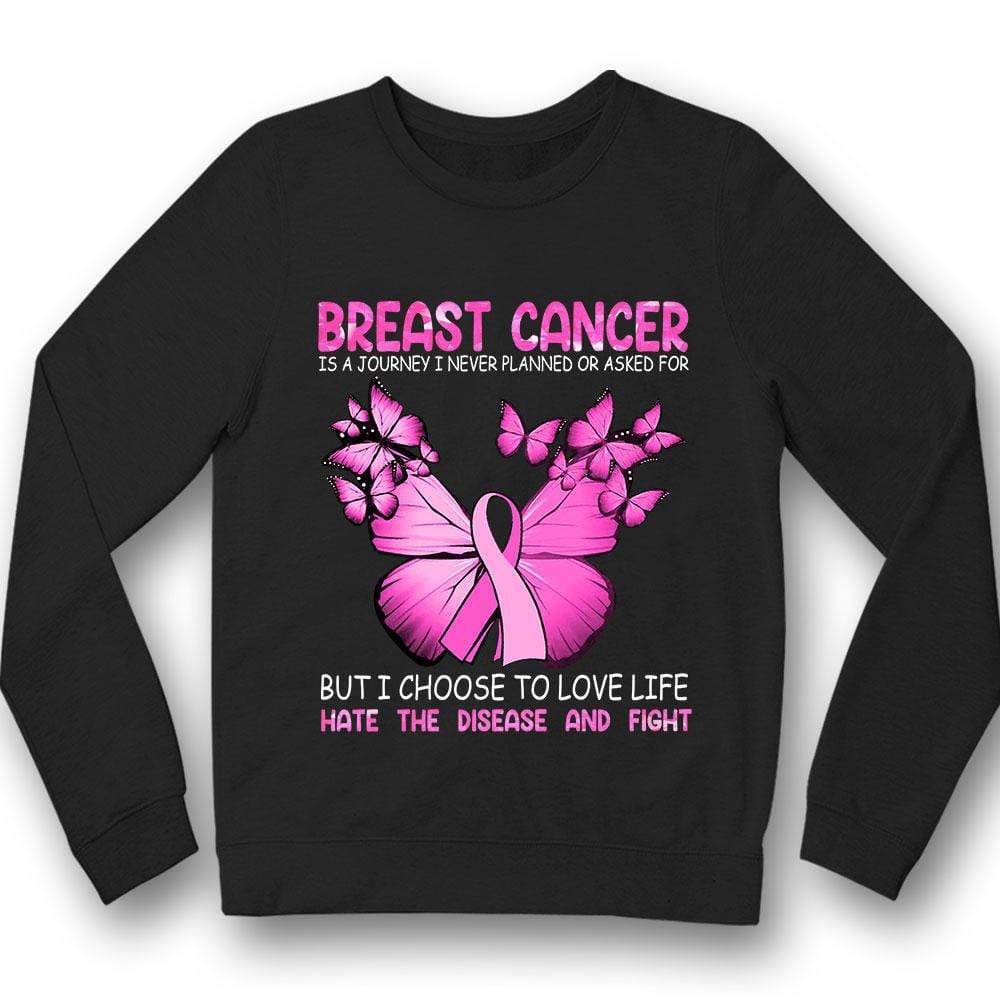 Sudadera con capucha y camiseta con lazo rosa y mariposa contra el cáncer de mama Un viaje que nunca planeé