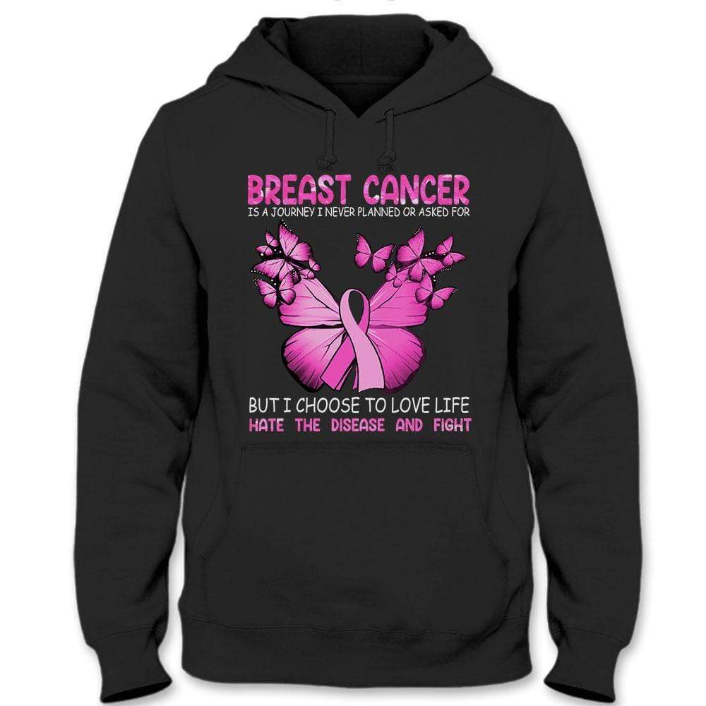 Sudadera con capucha y camiseta con lazo rosa y mariposa contra el cáncer de mama Un viaje que nunca planeé