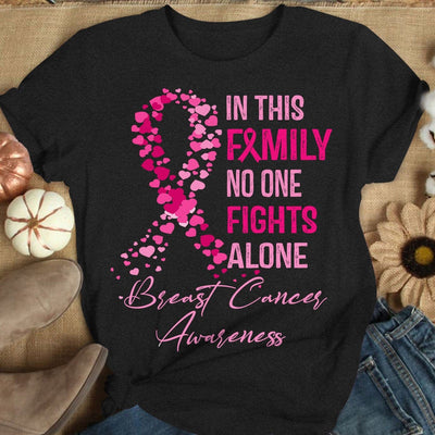 In This Family No One Fights Alone, Breast Cancer Shirts For Family Ribbon