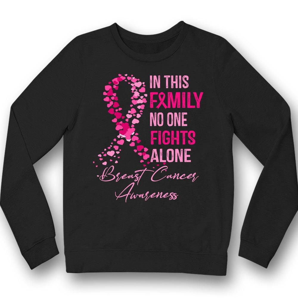 In This Family No One Fights Alone, Breast Cancer Shirts For Family Ribbon