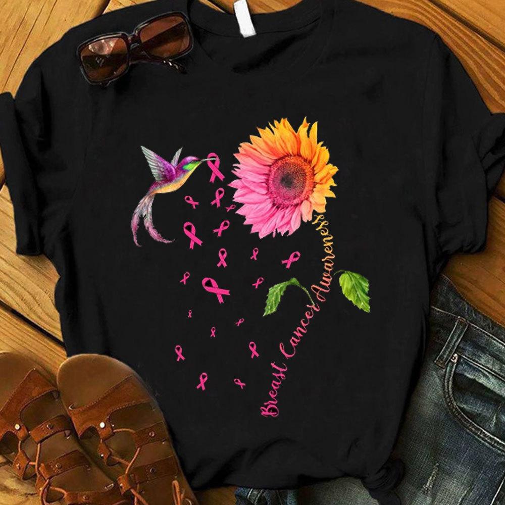 Breast Cancer Awareness Shirt, Pink Ribbon Sunflower And Bird