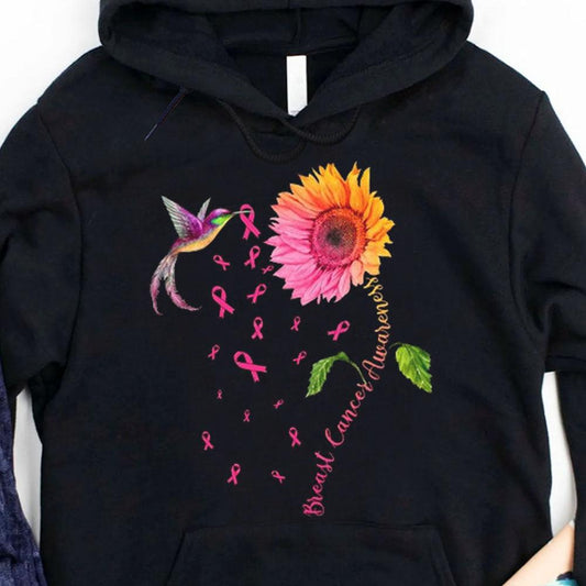 Pink Ribbon Sunflower And Bird Breast Cancer Hoodie, Shirt