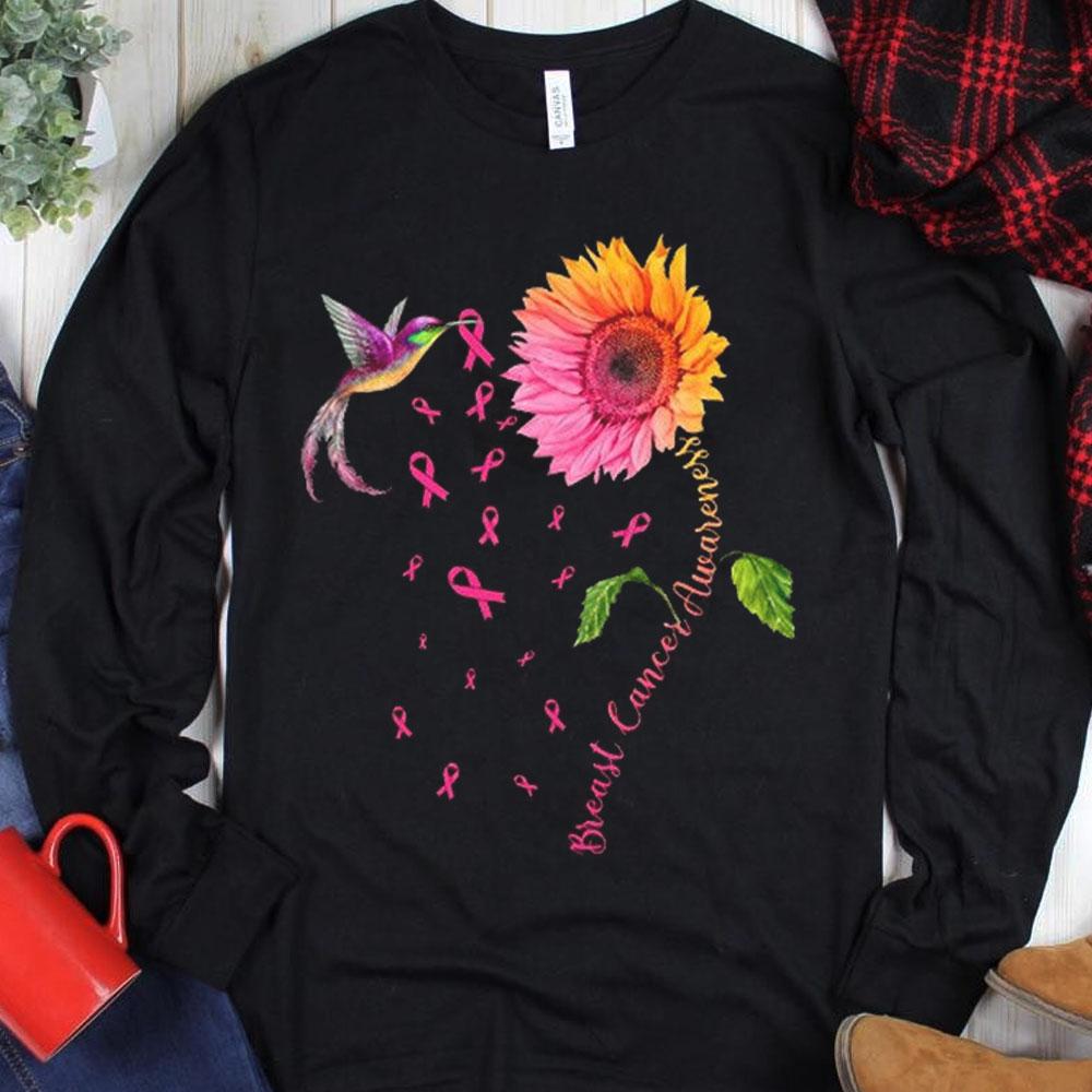 Pink Ribbon Sunflower And Bird Breast Cancer Hoodie, Shirt