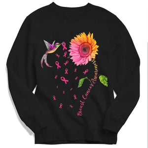 Sudadera con capucha y camiseta con lazo rosa y girasol y pájaro contra el cáncer de mama