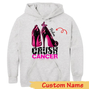 Tacones altos con lazo rosa Crush Cancer, sudadera personalizada contra el cáncer de mama, camisetas