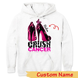 Tacones altos con lazo rosa Crush Cancer, sudadera personalizada contra el cáncer de mama, camisetas