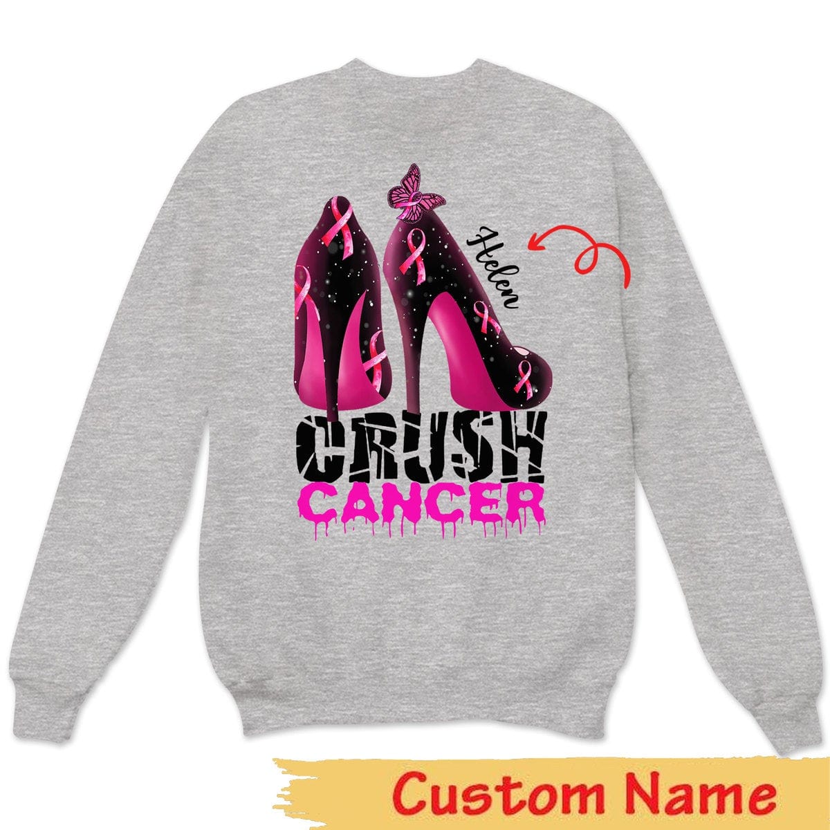 Crush Cancer Pink Ribbon High Heels, Personalized Breast Cancer Shirts