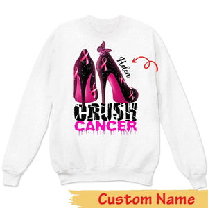 Tacones altos con lazo rosa Crush Cancer, sudadera personalizada contra el cáncer de mama, camisetas