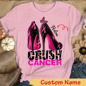 Tacones altos con lazo rosa para aplastar el cáncer, sudadera con capucha personalizada contra el cáncer de mama, camisetas