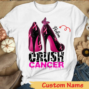 Tacones altos con lazo rosa para aplastar el cáncer, camisetas personalizadas contra el cáncer de mama