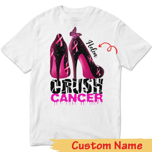 Tacones altos con lazo rosa Crush Cancer, camisetas personalizadas contra el cáncer de mama