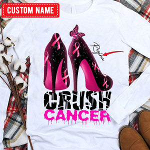 Aplasta el cáncer con tacones altos Camisetas personalizadas contra el cáncer de mama