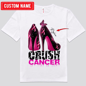 Aplasta el cáncer con tacones altos Camisetas personalizadas contra el cáncer de mama