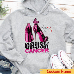 Crush Cancer Pink Ribbon High Heels, Personalized Breast Cancer Shirts