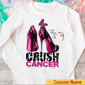 Tacones altos con lazo rosa para aplastar el cáncer, camisetas personalizadas contra el cáncer de mama