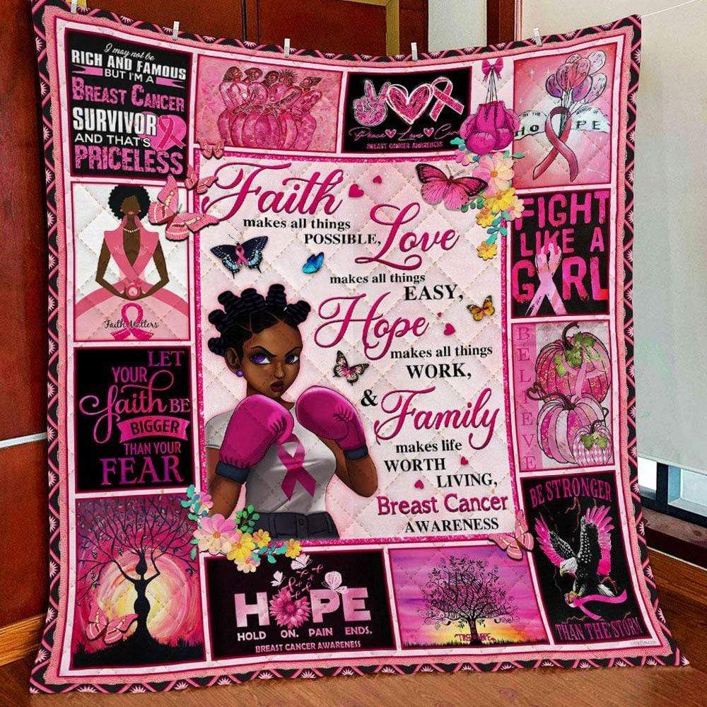 Fight Faith Hope Love, Breast Cancer Fleece & Sherpa Blanket