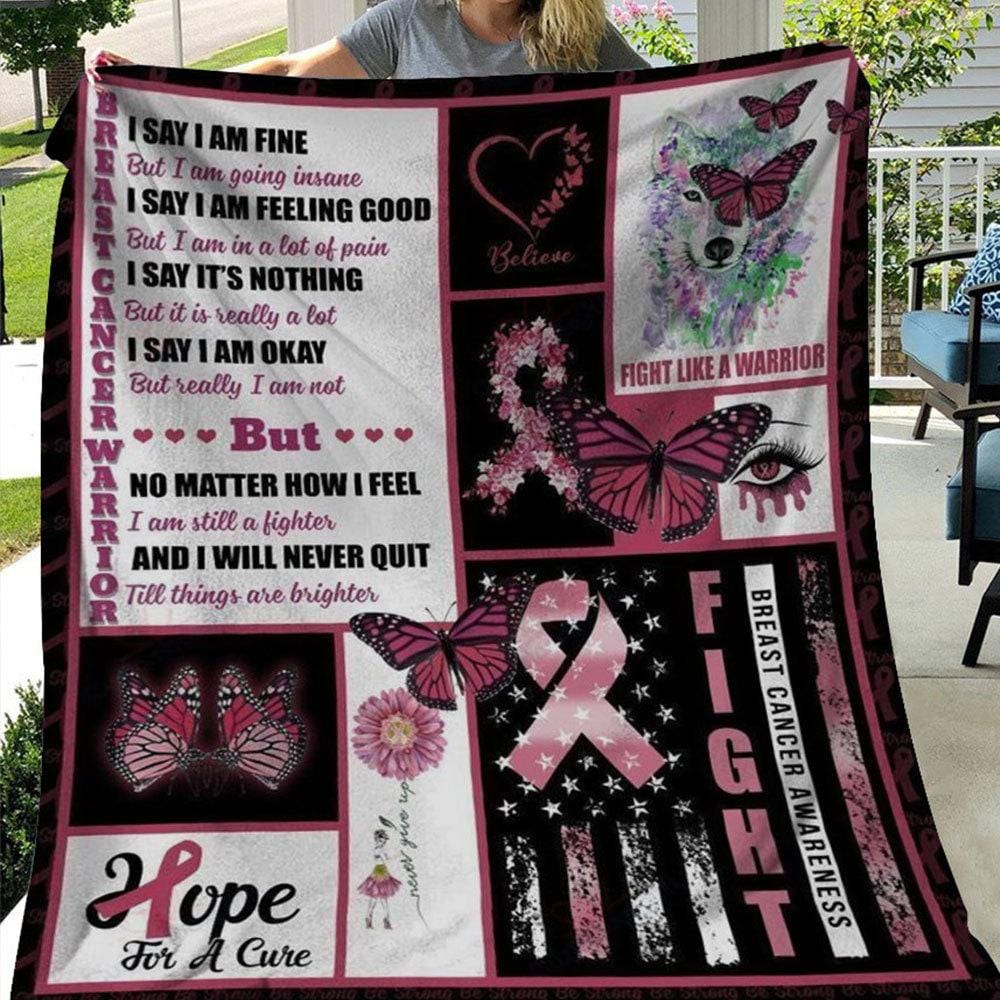 Manta polar y sherpa con lazo rosa y mariposa para luchar como un guerrero contra el cáncer de mama