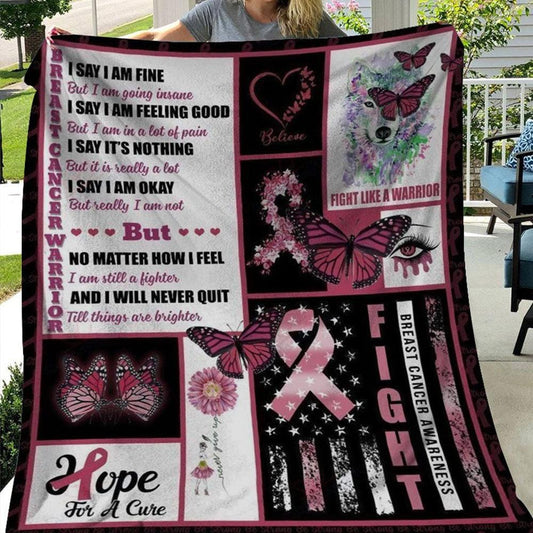 Manta polar y sherpa con lazo rosa y mariposa para luchar como un guerrero contra el cáncer de mama