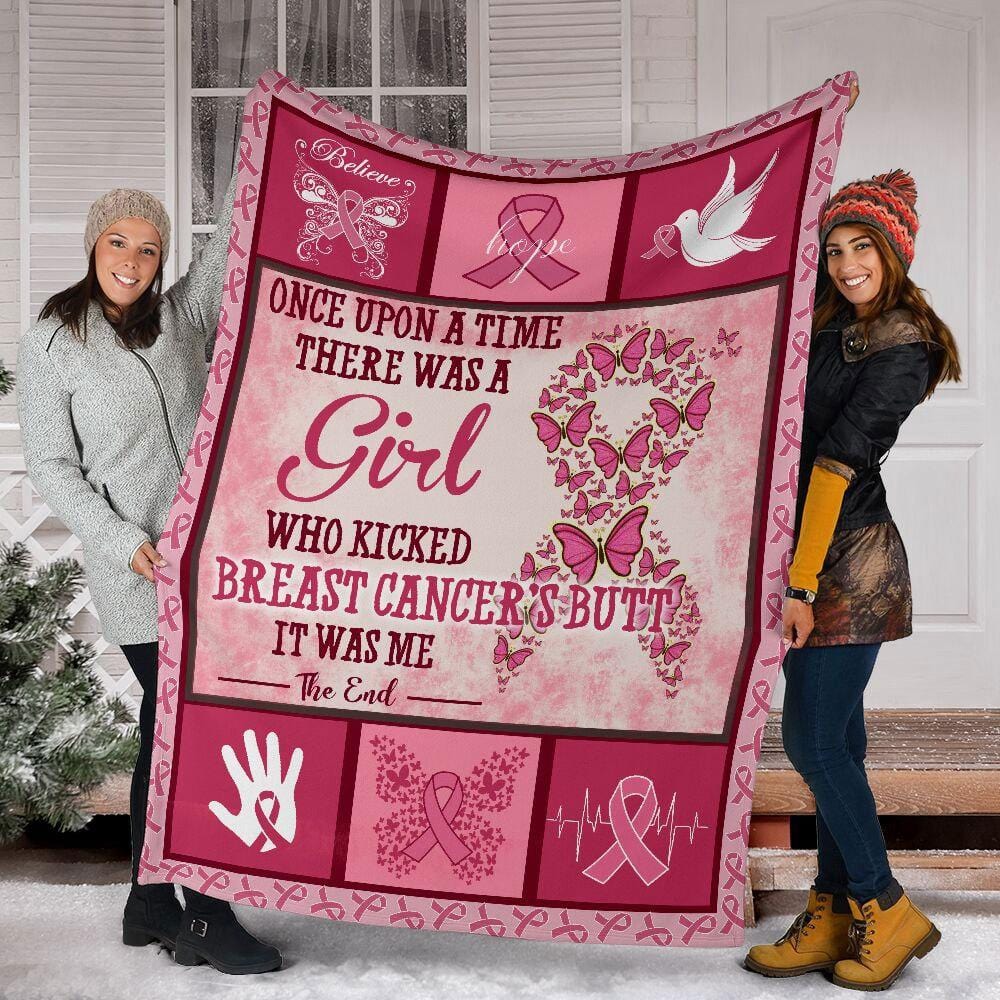 Once Upon A Time A Girl Kicked Breast Cancer's Butt, Breast Cancer Fleece & Sherpa Blanket