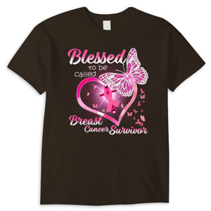 Blessed To Be Called Pink Ribbon Heart & Butterfly Breast Cancer Survivor Shirts