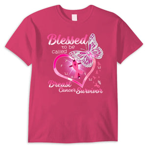 Blessed To Be Called Pink Ribbon Heart & Butterfly Breast Cancer Survivor Shirts