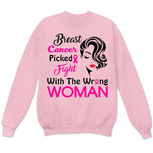 Picked Fight With The Wrong Woman Breast Cancer Survivor Long Sleeve Shirts