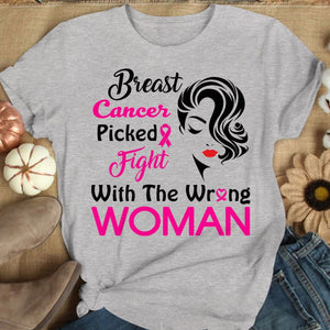 Picked Fight With The Wrong Woman Breast Cancer Survivor Long Sleeve Shirts