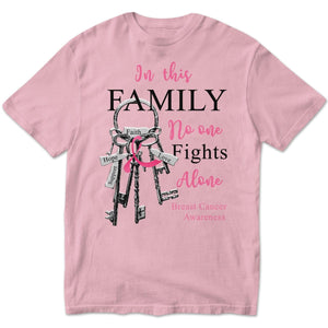 In This Family No One Fights Alone Shirt For All Members With Key, Breast Cancer Awareness Shirts