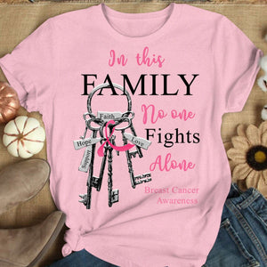 In This Family No One Fights Alone With Key, Breast Cancer Awareness Shirts