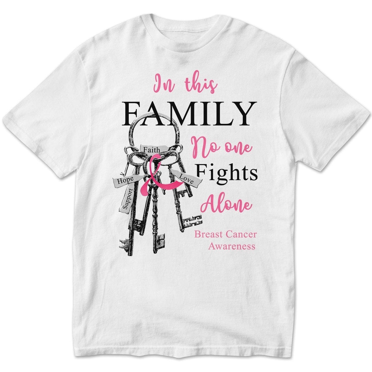 In This Family No One Fights Alone With Key Breast Cancer Hoodie, Shirts