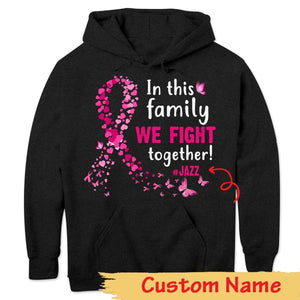 En familia luchamos juntos, camisetas de manga larga personalizadas con lazo de mariposa contra el cáncer de mama