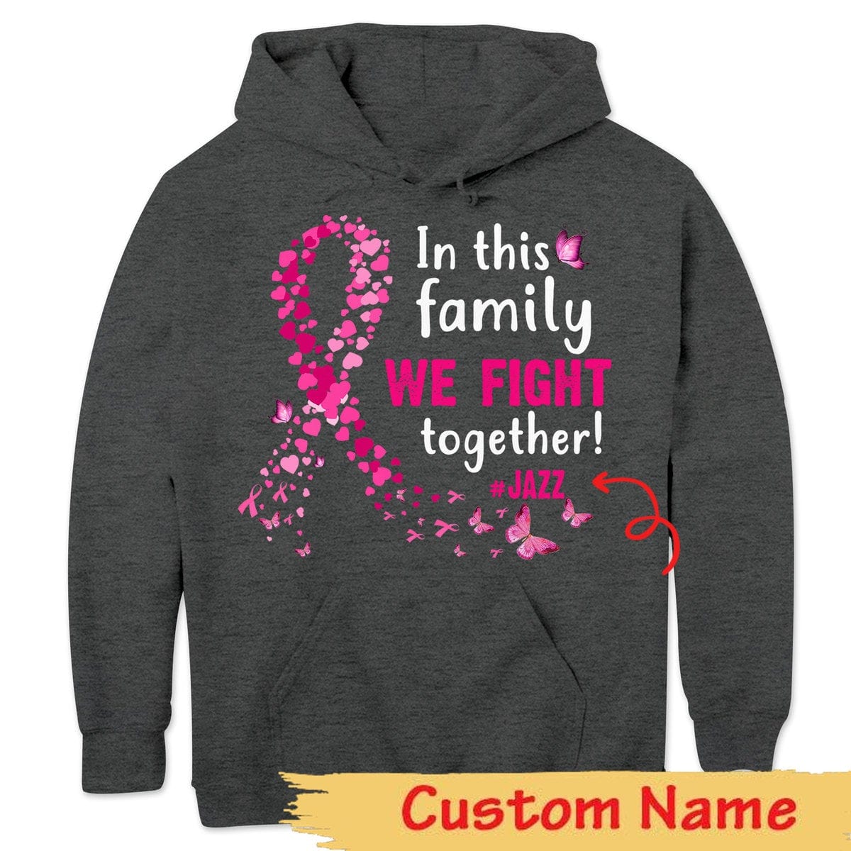 En familia luchamos juntos, sudadera personalizada con lazo de mariposa contra el cáncer de mama, camisetas