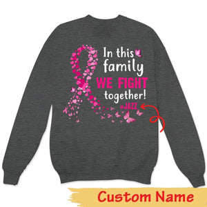 En familia luchamos juntos, camisetas de manga larga personalizadas con lazo de mariposa contra el cáncer de mama