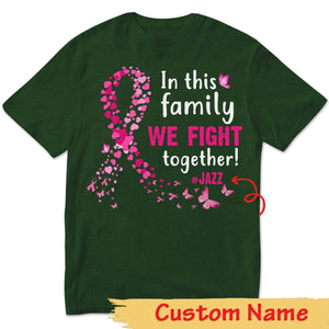 En familia luchamos juntos, sudadera personalizada con lazo de mariposa contra el cáncer de mama, camisetas