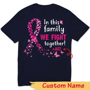 En familia luchamos juntos, camisetas de manga larga personalizadas con lazo de mariposa contra el cáncer de mama